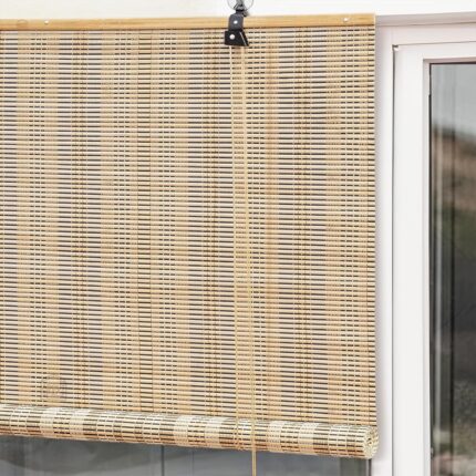 ABOUT SPACE Bamboo Curtains - W 5 ft x H 6 ft - Rope Mechanism Roll Up Down Bamboo Shade for Sunlight, Dust Protection Window Chick Blinds for Balcony, Restaurant, Dhaba, Hotel,...