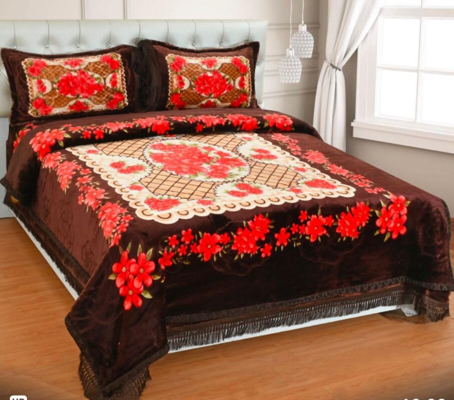BEZZLISH Home 310 TC Luxury Bedding Set with Blanket, Pillow Covers, and Frilled Bedsheet – A Perfect Wedding Gift (ISH18)