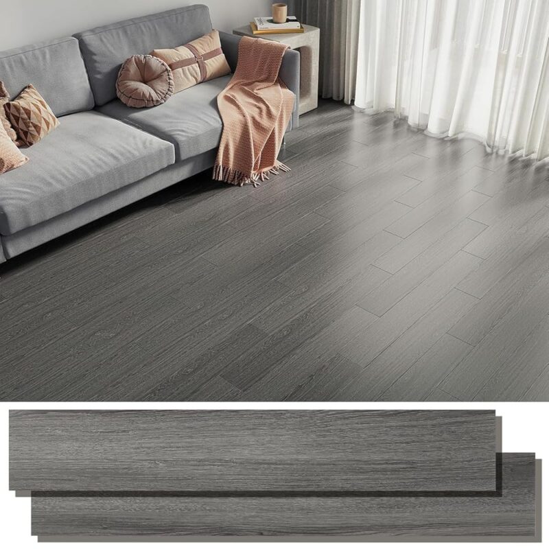 Boniry PVC Flooring Sheets for Floor – Durable Peel & Stick Wooden Design PVC Floor Tiles, Ideal Carpet Tiles for Flooring – 18 Planks, 27 Square feet Use For Residential and...