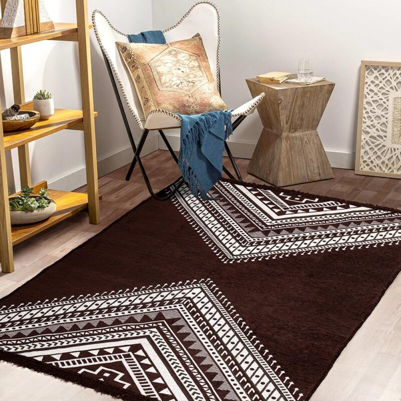 BSB HOME Designer Superfine Chenille Carpet | 500 GSM Velvet Carpet/Area Rug/Durries with Fine Gold Yarn for Living Room, Bedroom, Runner| 122 x 183 cm or 4x6 ft, Coffee or Brown