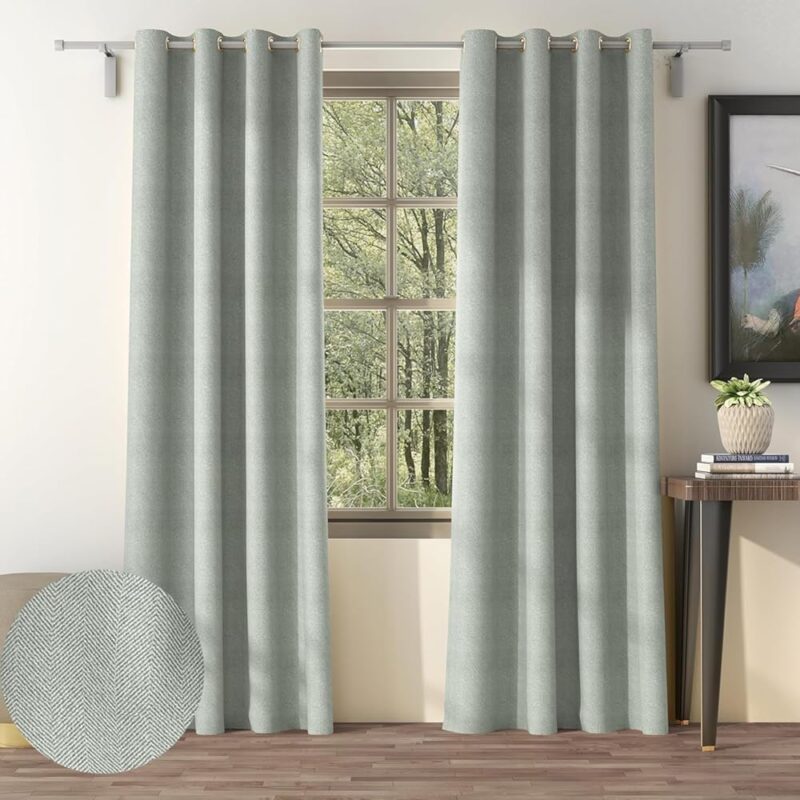 Casableu Herringbone Texture 4 Piece Polyester Eyelets (Steel) Blackout Opaque Curtains with Tie Back, Bedroom Living Room (Grey, 9 Ft X 4.2 Ft)