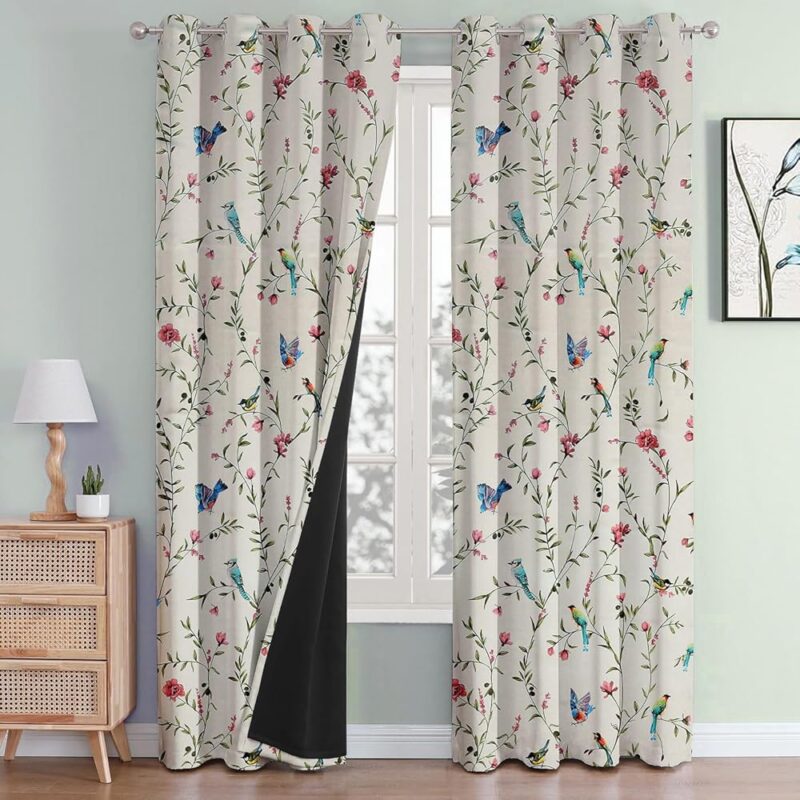 Cloth Fusion 100% Blackout Printed Premium Door Curtains 9 Feet Long Set of 2, Noise Reducing Blackout Parda 9 Feet Long with Grommet for Home Decor (9x4.5 Feet, White Forest)