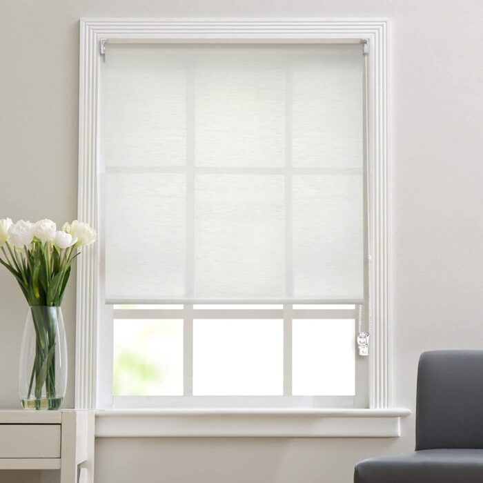 Deco Window Sheer Roller Blinds for Windows (42 Inches W X 84 Inches H, Ivory) Roll-Up Shades, Light Filtering, Sun UV Protection Polyester Curtains for Home & Office