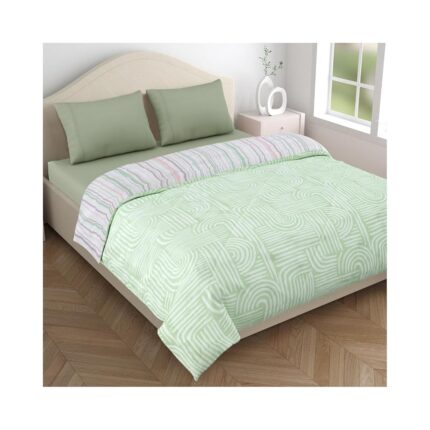 haus & kinder 200 TC Soft Double Bed Comforter Bedding Set for King Size Bed with 1 Bedsheet & 2 Pillow Covers,150 GSM AC Blanket, Duvet, Dohar, Verdant Archies Pattern - 108 x...