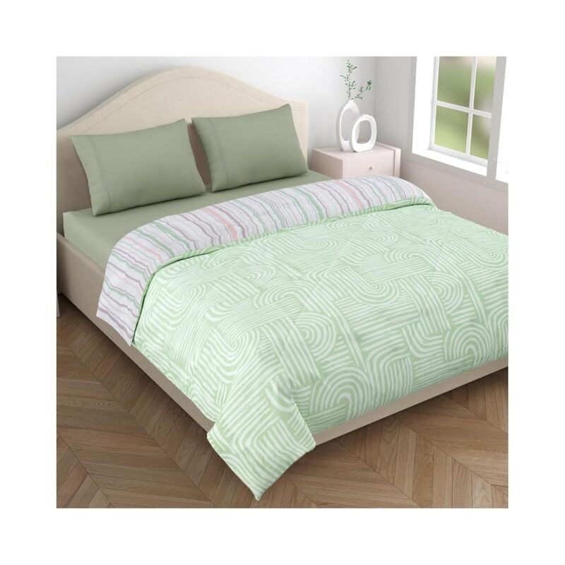 haus & kinder 200 TC Soft Double Bed Comforter Bedding Set for King Size Bed with 1 Bedsheet & 2 Pillow Covers,150 GSM AC Blanket, Duvet, Dohar, Verdant Archies Pattern - 108 x...