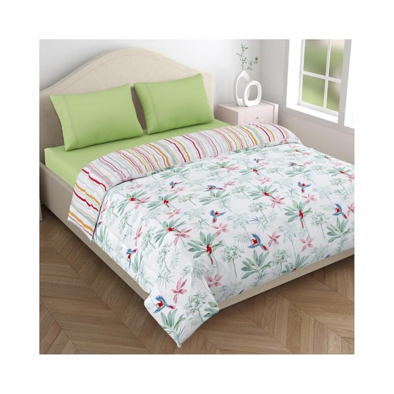 haus & kinder Polyester 200 TC King Size Comforter Bedding Set For Double Bed With 1 Bedsheet & 2 Pillow Covers, 150 GSM Soft AC Blanket, Duvet, Dohar, Palmscape Pattern - 108 X...