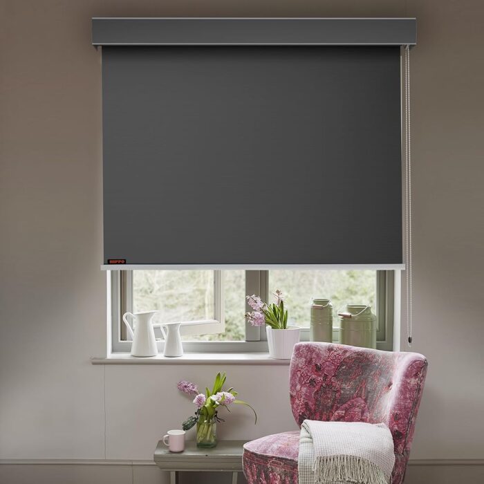 HIPPO 100% Blackout Roller Blinds for Windows UV Protection, Waterproof, Room Darkening, Corded Roll Up and Down Blinds for Home & Office Customizable (3FTX5FT, Dark-Grey)