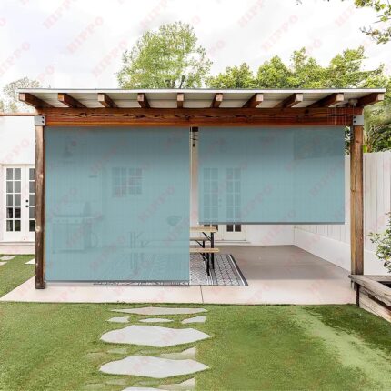 HIPPO HDPE Outdoor Wide Width Roller Blind for Sun & Dust Protection for Balcony Corded Roll Up and Down for Garden Large Size(Country-Blue, 8FTX9FT)