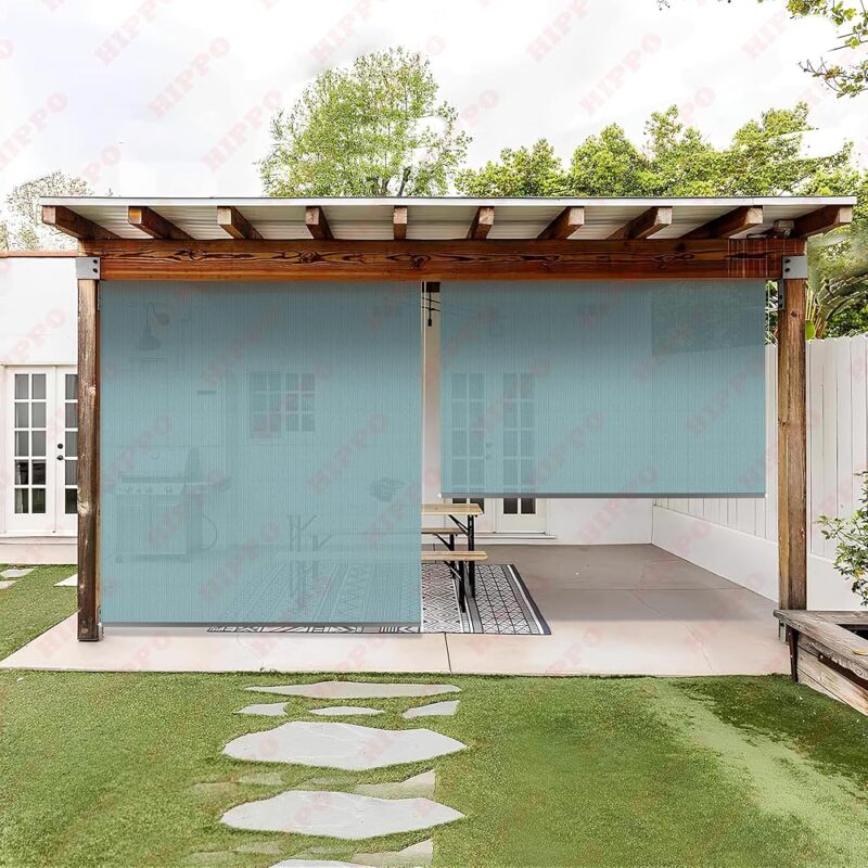 HIPPO HDPE Outdoor Wide Width Roller Blind for Sun & Dust Protection for Balcony Corded Roll Up and Down for Garden Large Size(Country-Blue, 8FTX9FT)