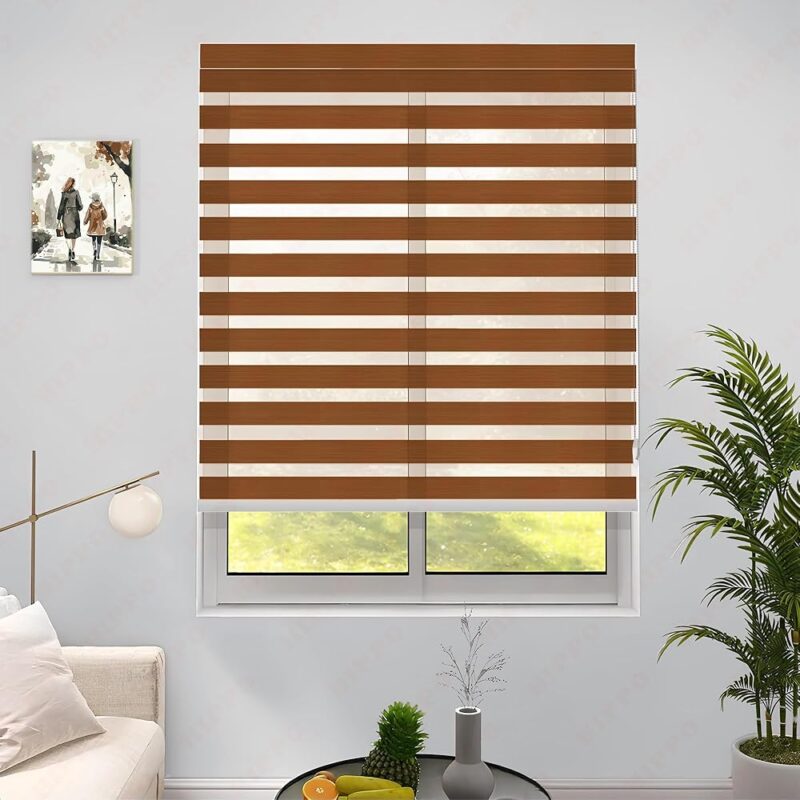 HIPPO Premium Zebra Blinds Wooden Design Polyester Blend Semi/Complete Privacy Indoor Roller Blinds for Windows (Classic-Pine || 3FTX9FT)