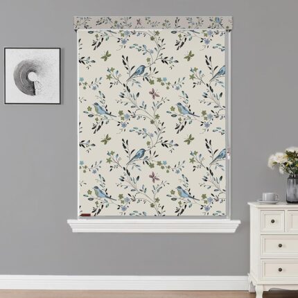 HIPPO Printed Semi Blackout Indoor Roller Blinds for Windows Sun & UV Protection Corded Roll Up & Down Blind for Home Office Cafes (Blue-Birds, 3FTX5FT)