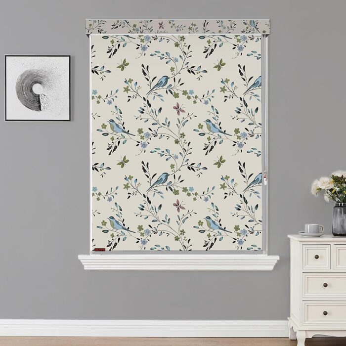 HIPPO Printed Semi Blackout Indoor Roller Blinds for Windows Sun & UV Protection Corded Roll Up & Down Blind for Home Office Cafes (Blue-Birds, 3FTX5FT)