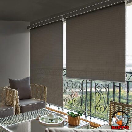 HIPPO Roller Blind Curtain for Outdoor Shade HDPE Corded 95% Sun & UV Protection, Air Flow Design, Light Filtering Balcony Roll-up Blinds (Desert-Storm, 4FTX9FT)