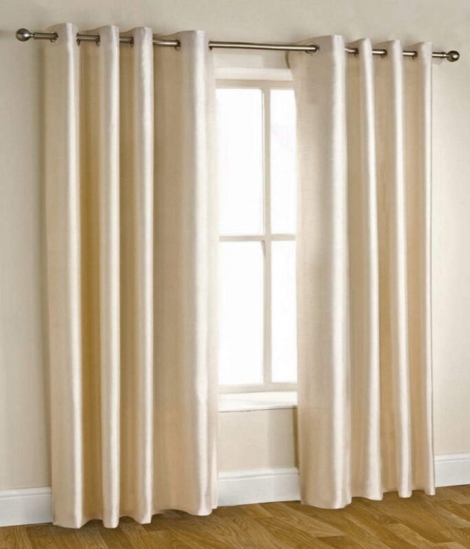 Homefab India Pack of 2 Royal Silky Cream Window Curtains with Stainless Steel Eyelets - 6 feet Curtain