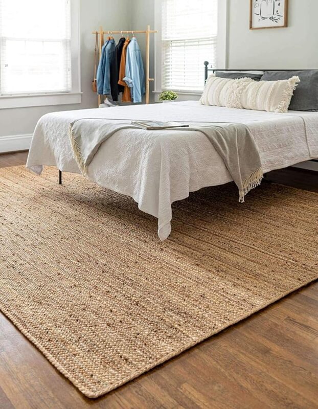Housine® Jute Rug,Natural Jute fibers, Hand-Knotted, Soft Rug and high Durability, for Living Room, Dining Room, Bedroom, Corridor - Natural (RUGS02, 5 feet x 7 feet - Carpet)
