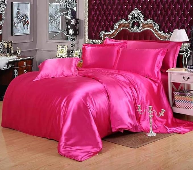 Imported Satin Silk Soft, Smooth Silky Touch Hair & Skin Friendly Special for Romantic Nights All Season 5 Pcs King Size Wedding Bed Sheet Set, Bedding Set, Comforter/Quilt Set...