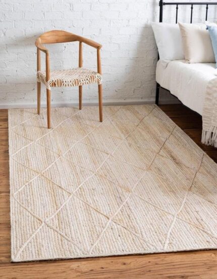 imsid Handwoven Natural Off White Diamond Jute Braided Carpet Mats | Reversible Floor Covering Carpets Rug Mat | Anti Slip Backing Heavy Carpet Runner for Living Room (8x10 feet)