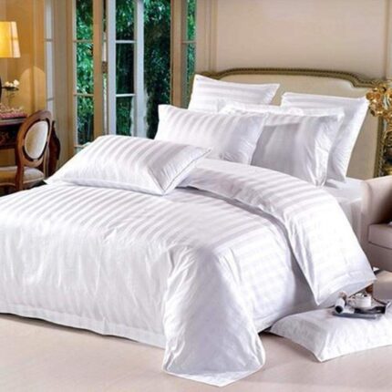 LINENWALAS 100% Cotton Bedsheet 5 Star Hotel Luxury Bedding Set in King Size of 9 Pieces with Goose Down and Feather Pillows (White - King)