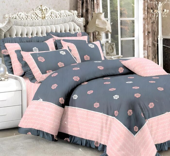 OOA Bedding Set with Breathable Ultrasoft Skin-Friendly 1 Double Bed Comforter, 1 Double Bedshhet, 2 Pillow Cover & 2 Filled Cushion with Cover, Matching Design 6 Piece Bedding...