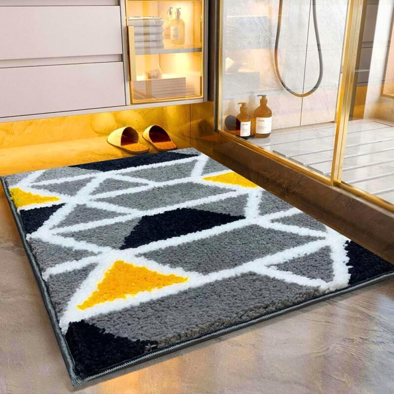 Roseate Mosaic Super Soft (40x60 cm) Microfibre 2000 GSM Bath Mat Super Absorbent Anti-Skid Door Mats for Home/Bathroom Mat/Bedroom/Kitchen/Floor Mat (Grey) Pack of 1