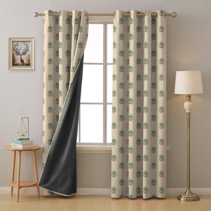 SPACES DRAPE STORY Premium Polyester Blackout Opaque Curtains- 95-98% Light Blocking- Digital Printed Indie- Heavy Fabric, Set Of 2-7Ft Door Opaque Curtain, Teal Blue