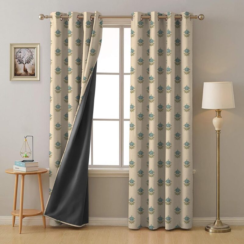 SPACES DRAPE STORY Premium Polyester Blackout Opaque Curtains- 95-98% Light Blocking- Digital Printed Indie- Heavy Fabric, Set Of 2-7Ft Door Opaque Curtain, Teal Blue