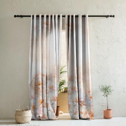 SPACES DRAPE STORY Room Darkening Curtains | Summer Blush Design | Long Door - 9ft Curtain | Set of 2 | Chestnut Pink - Heavy Satin - 60-70% Light Blocking
