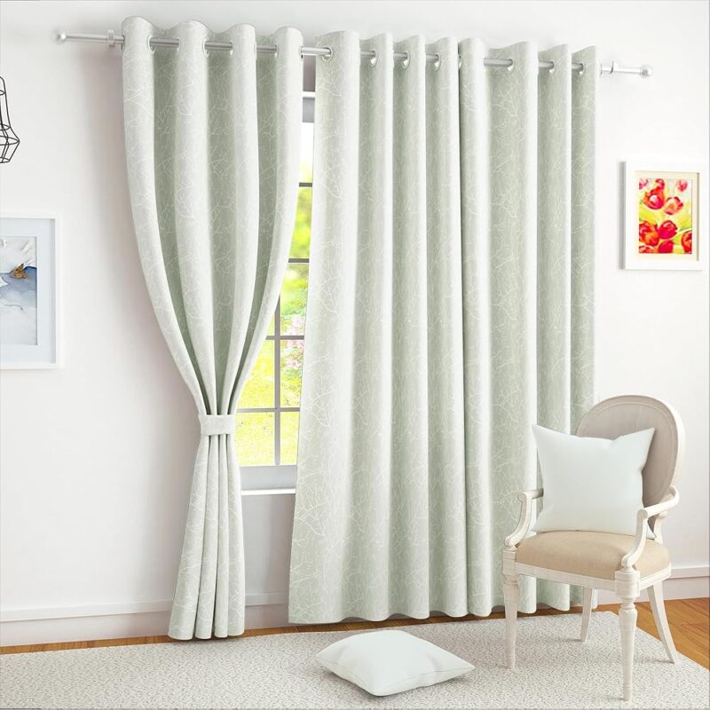 Story@Home Room Darkening Long Door Curtains 9 Feet Set of 4 | Branches Printed | Thermal Insulated Curtains | Curtain for Living Room | (116 x 275 cm, Off White) | Perfect for...