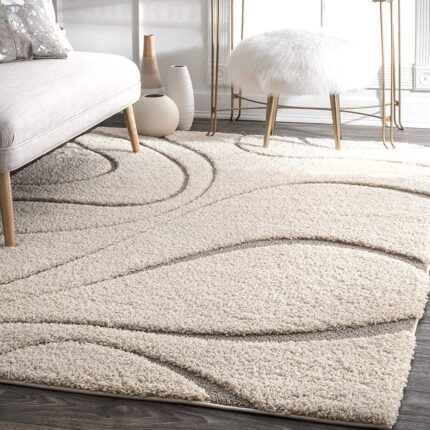 TAUKIR CARPETS Handmade 3D Edge Collection Super Soft Microfiber Silk Touch Rectangular Rugs, Size 3X5,Feet Color, Shadow;Ivory