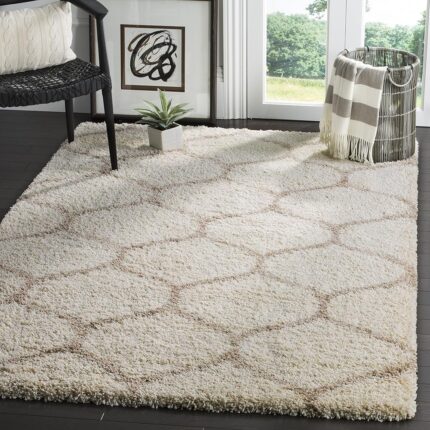 TAUKIR CARPETS Handmade Collection Microfiber Anti-Skid Silk Touch Rugs. Size 4x6 feet Color, Ivory Beige