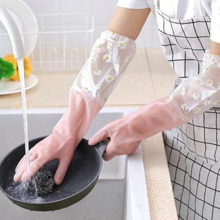 TEKCOOL Reusable Heavy Duty Hand Gloves for Dishwashing, Gardening, Kitchen Cleaning Non-Slippery & Durable Long Elbow Length(Inner Cotton Lining for Comfort), Pack of 1 Pair...