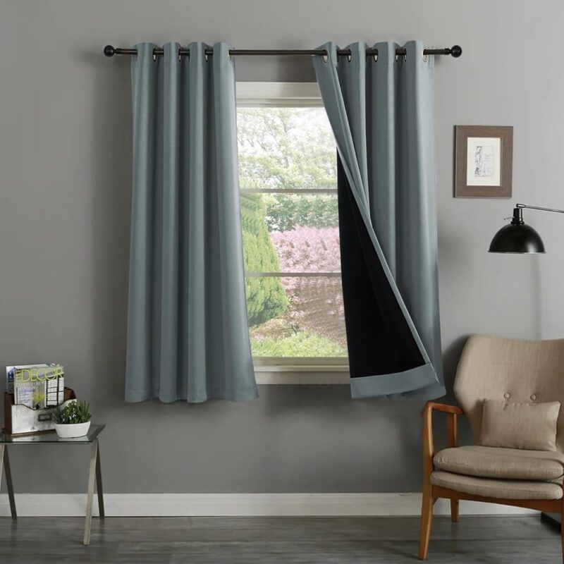 ThinkArtDecor 100% Blackout Window Curtains 5 Feet Long Set of 2 with Tie Backs, Triple Weave Curtains 5 Feet for Window with Grommet for Home Decor, Bedroom Darkening (5x4...