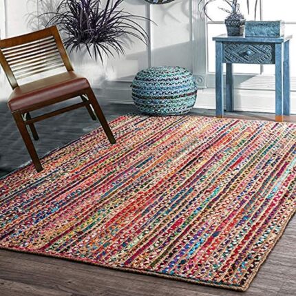 vasac Jute Braided Carpet Mats | Reversible Floor Covering Carpets Rug Mat | Anti Slip Backing Heavy Carpet Runner for Living Room Bedroom (4x8 feet, Multi 10)