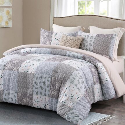Whale Flotilla Full Queen Size Comforter Set, Printed Grey Soft Warm Bedding Comforter Sets for King Size Bed Set, 3 Pieces Micoriber Patchwork Comforter