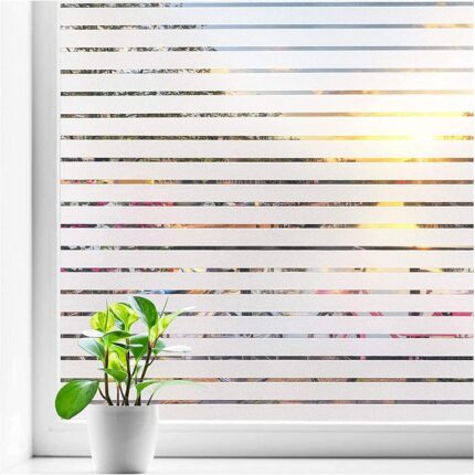 WISDOM Window Film Privacy Blinds Frosted Glass Film Sun UV Blocking Non-Adhesive Heat Control Home Office Decorative Stickers Bathroom Door Covering(60 x 200 cm, Stripe Patterns)