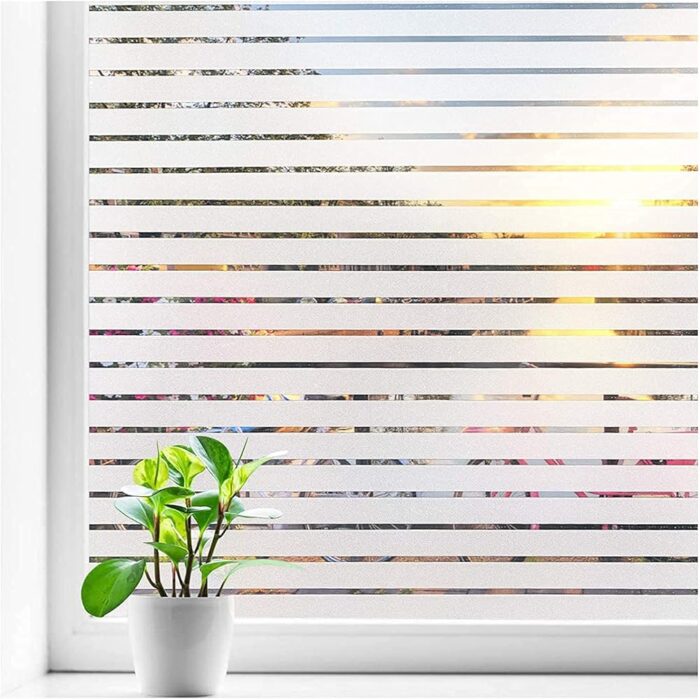 WISDOM Window Film Privacy Blinds Frosted Glass Film Sun UV Blocking Non-Adhesive Heat Control Home Office Decorative Stickers Bathroom Door Covering(60 x 200 cm, Stripe Patterns)