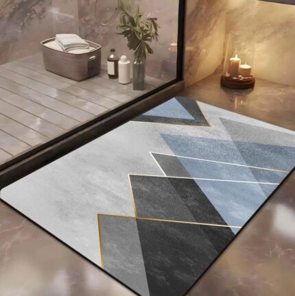Yellow Weaves Geometric Blue Rectangular Bath Mat, 58 cm x 38 cm, Quick Dry, Non Slip, Water Resistant