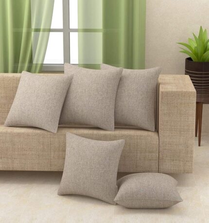 Yellow Weaves Jute Texture Cushion Covers, 16 X 16 Inches, Beige, Set of 5, 250 tc