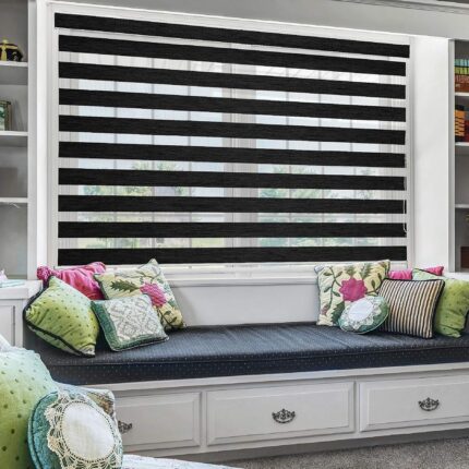 Zebra Blind for Windows Dual Layer Zebra Roller Shades Light Filtering Sheer Window Treatments Privacy Light Control for Day and Night Color Black(W70 x H180)